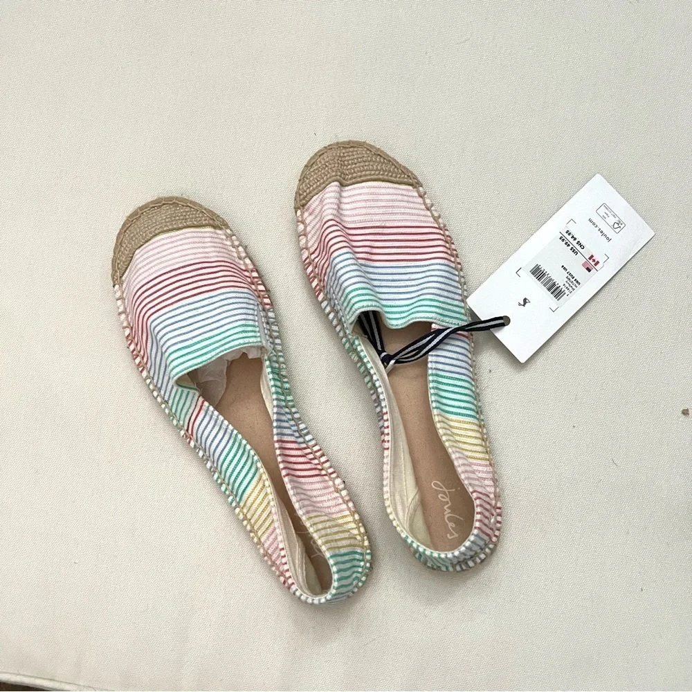 NWT Joules Colorful Striped Espadrille Flats Shoes Size 6 Pink Blue Yellow Green